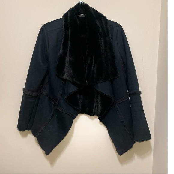 AKIRA FAUX SUEDE LEATHER FUR COAT, SIZE SMALL - Picture 4 of 16